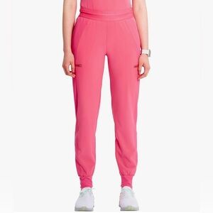 Cherokee Infinity Women’s Mid Rise Pull-on Jogger Scrub Pants Pink Petite Sz L